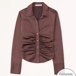 NWT! Brown satin-like Abercrombie blouse